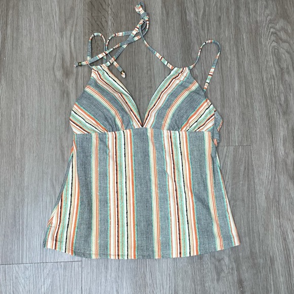 Lucky Brand Other - Lucky Brand Women's Gray/Black/Orange Striped Halter Tankini Swim Top sz XS